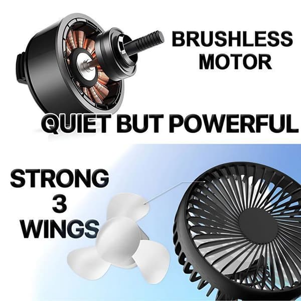 Bilventilator, køleventilator med 3 hastighedsniveauer og 360° justerbar rotation (sugekopper)