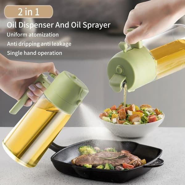 2-i-1 olivoljedispenser och sprayflaska, premium glasflaska, 470 ml