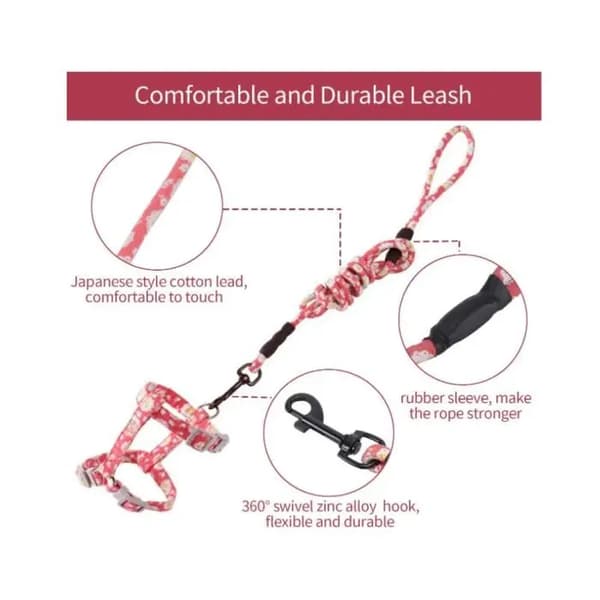 Kattesele - Justerbar - 145 cm - Nylon - Pink