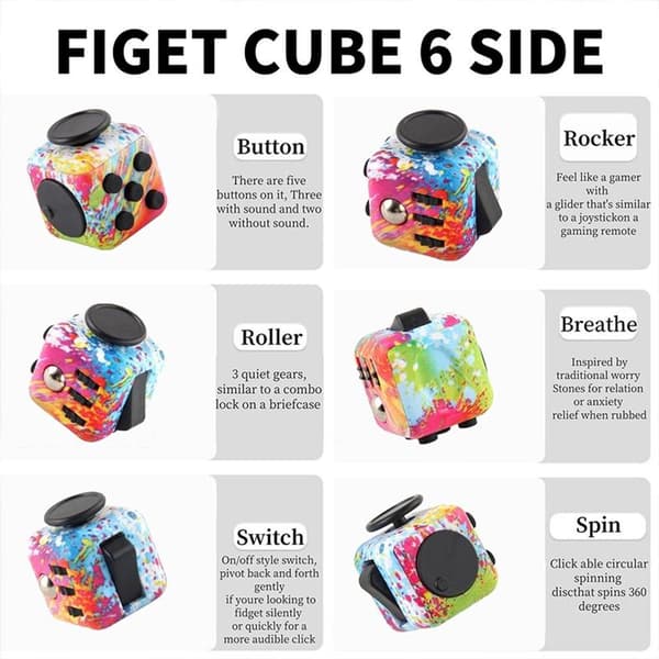 Fidget Cube - Anti-stress Cube - Stress-Relieving Rubik's Cube Toy - Rubik's Cube with Infinite Blocks - Relieving Rubik's Cube with 6 Calming Sides