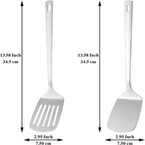 Spatelsæt i rustfrit stål, sølvspatel, solid spatel, køkkenspatel egnet til non-stick-pander, tåler opvaskemaskine, nem at rengøre.