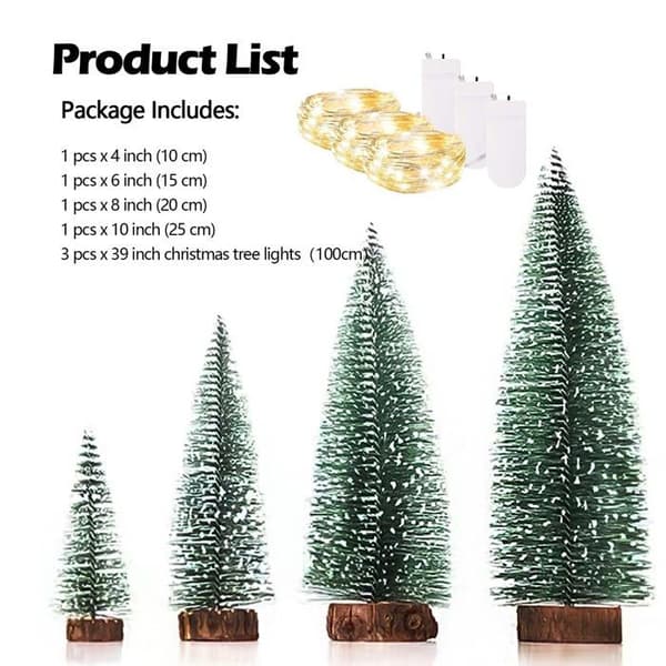 Mini kunstigt juletræ med LED-lys, 4 stk.