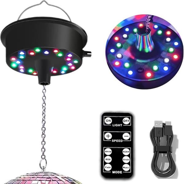 Remote Control Rotating Disco Ball Motor, Adjustable Speed 5-10 RPM, 23 LEDs, for 6-15 inch Mirror Spinner