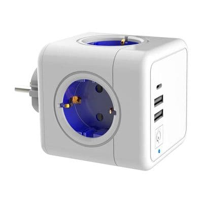 Terningformet stikdåse - 1 USB-C-port - 2 USB-A-porte - Blå