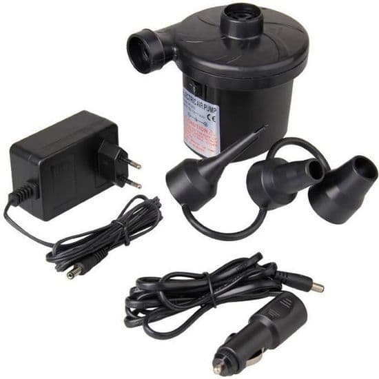 Elektrisk luftpumpe/oppuster/tømmer til madrasser med 3 dyser til camping, senge, møbler og biler