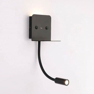 3W LED-seinävalaisin ja lukuvalo mustalla USB-liitännällä