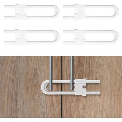 Barnsäkra skåpslås, 4-pack babyskåpslås - U-formade barnsäkerhetsdörrlås lämpliga