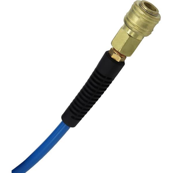 7,5 m lång PU tryckluftsslang, 6 mm ID x 9,5 mm OD, med 1/4\" snabbkopplingar, böjskydd, blå