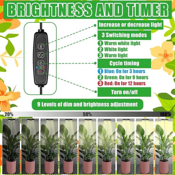 2-pack Plant Light, Full Spectrum LED Grow Light, 9 Brightness Levels, 180° Rotatable & with 3/9/12H Timer, Height Adjustable Plant Lamp, for Plants