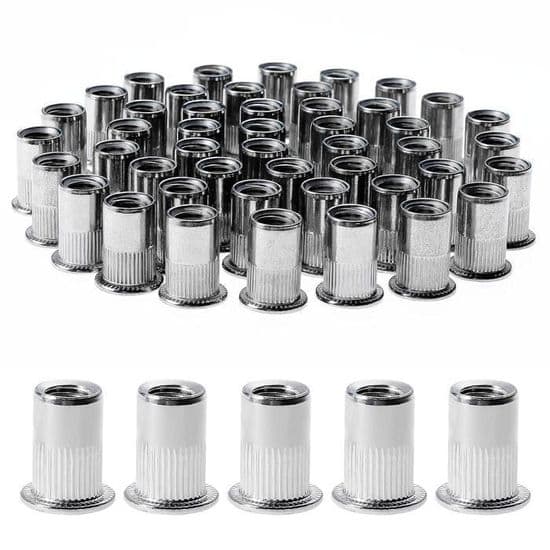 100 stycken M8 nitmutter, nitmuttrar i rostfritt stål, sortiment M8 gängad insatsmutter platt huvud (14 mm x 18 mm)