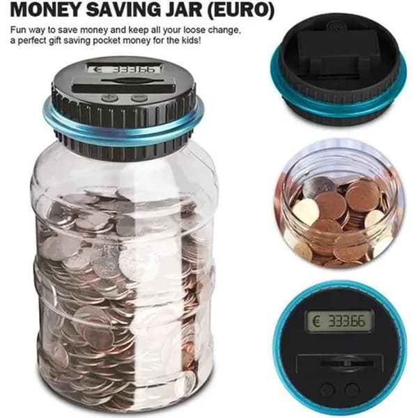 1,5 litran rahalaatikko - LCD-näyttö - Kolikkolaskuri - 850 kolikon kapasiteetti