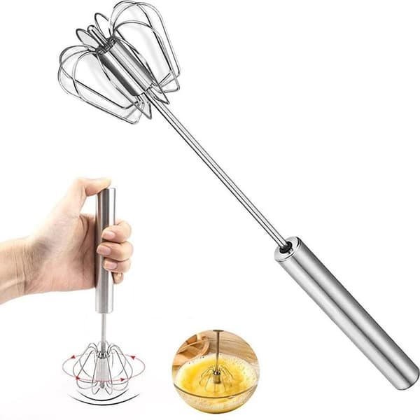 Egg Whisk - Semi-Automatic Rotating Stainless Steel Hand Whisk