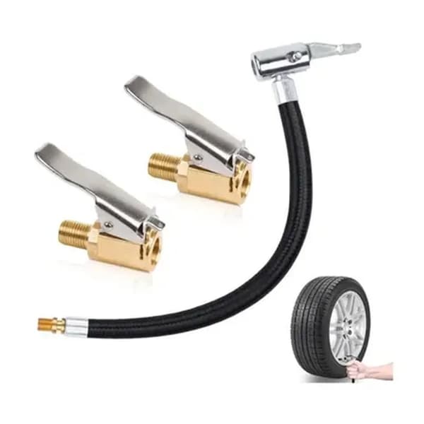 Bildækspumpedyse, dækventiladapter, 10 cm dækpumpeslange med 2 pumpemundstykker, luftchuckpumpe