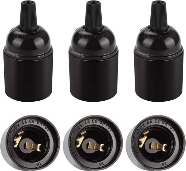 E27 Vintage Svart Sockel, Edison Retro Hänglampa, Solid Bakelit Lamphållaradapter, 6-pack