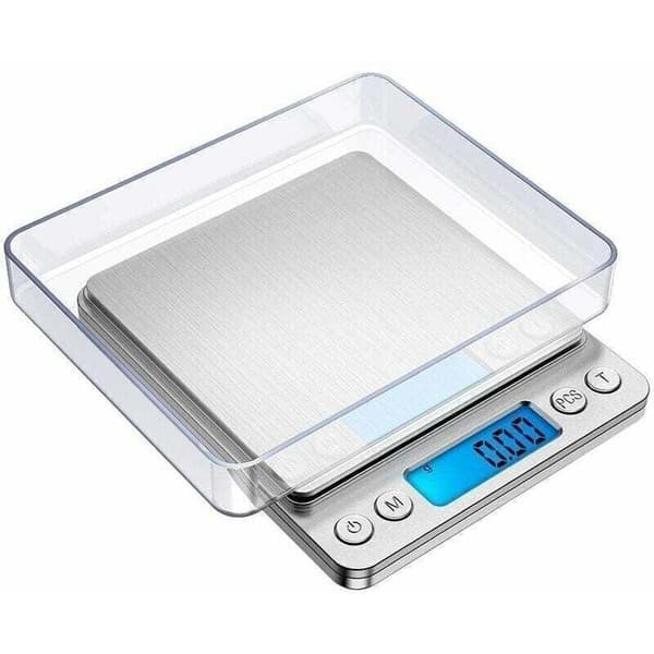 Electronic Precision Scale, 500g/0.01g, 0.01g Accuracy, Kitchen Scale with Tare and Counting Functions, Backlit LCD Display (Silver).