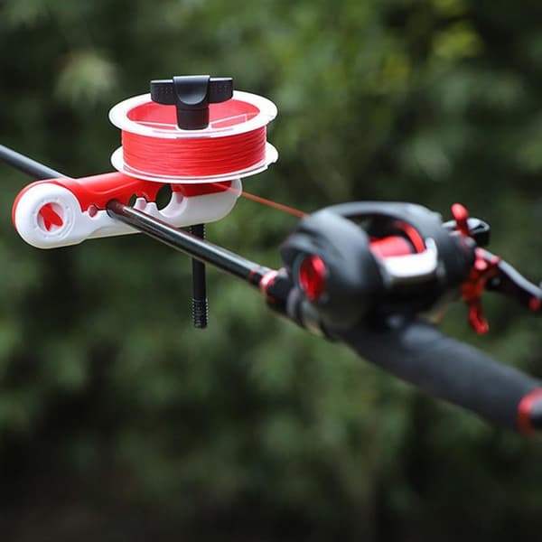 Portable Spinning Reel Line Winder with Silicone Protection - Adjustable Spool Holder, Compatible with Various Brands Black+Red