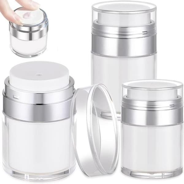 3-pakning påfyllbare reisekremkrukker med pumpedispenser (15/30/50 ml) for lotion