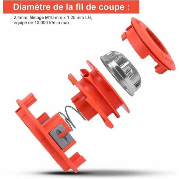 M10 x 1,25 Trimmerhovedspole - 2,4 mm Nylonsnor - 15 m - Orange