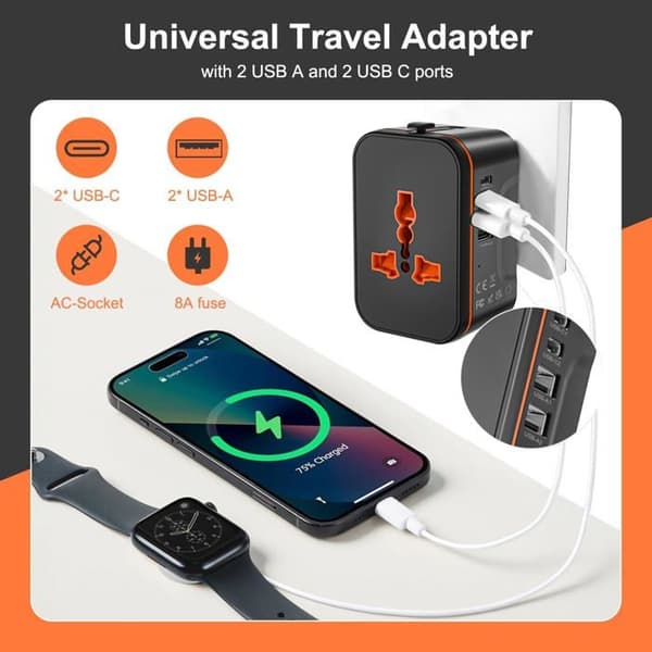 Universell reseadapter, universell reseadapter med 2 USB och 2 USB-C