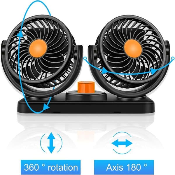 Bilvifte, 12V dobbelthode, 360-graders roterbar vifte for baksete, bobil, lastebil, SUV