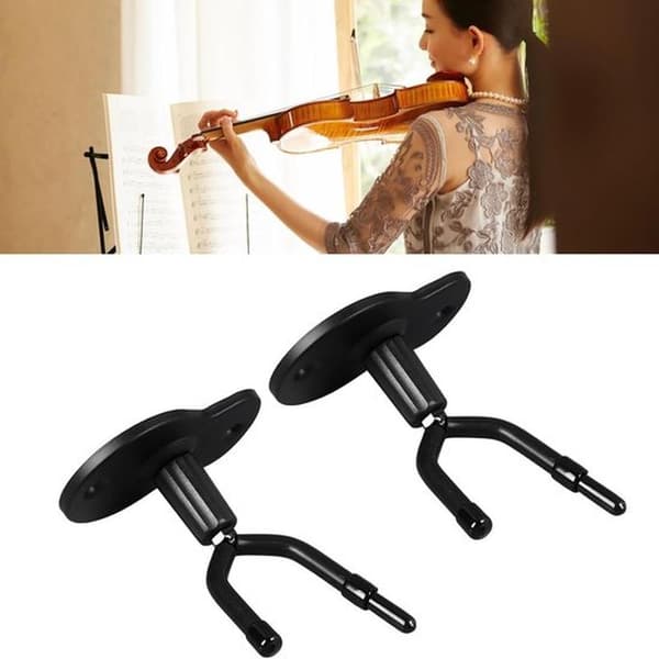 Violin Wall Hooks - Viola Hooks - Instrument Storage - With Bow Holder - Adjustable Hook Head - Black