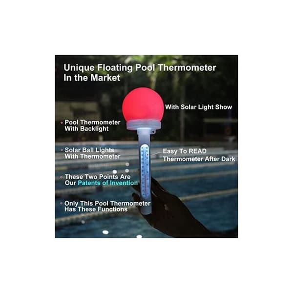 Flydende solcelletemperaturmåler til pool - LED - Farveskiftende - 100x100x260 mm
