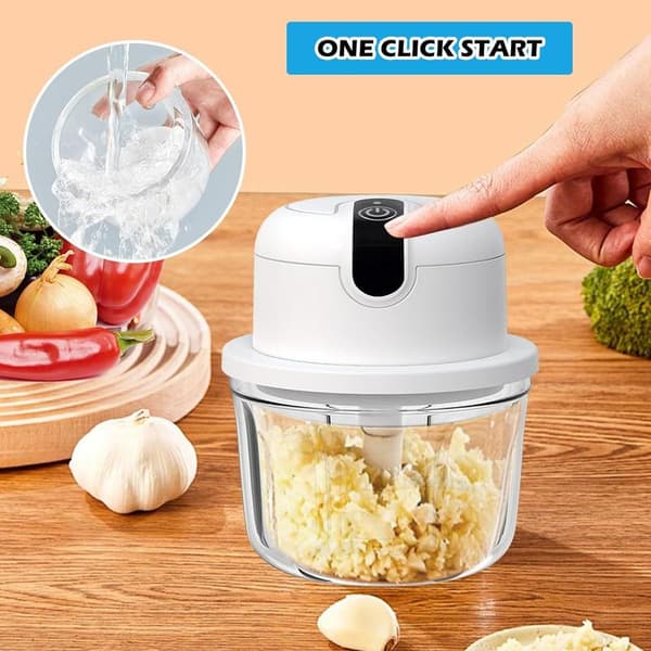 Mini USB Rechargeable Electric Chopper - 350ml Capacity (Three Cups), Cordless Vegetable Chopper - For Chopping Garlic, Fruit, Meat, Vegetables