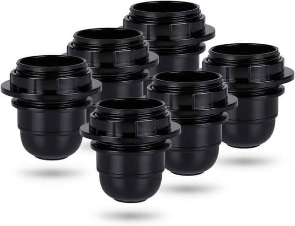 Svart E27 skrusokkel - 6x E27 lampeholder med plastring - E27 pæresokkel - E27 pæresokkel-B