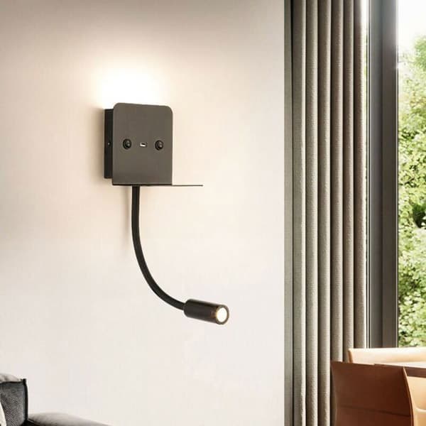 3W LED væglampe og læselampe med sort USB-interface