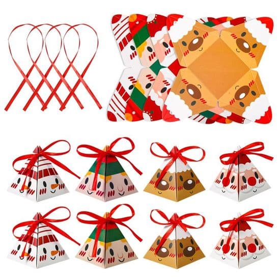 24 st julklappslådor, 8x7,3 cm förmonterad triangulär julklappsförpackning