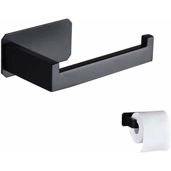 Vægmonteret toiletpapirholder - Rustfrit stål - Sort - Ingen boring påkrævet