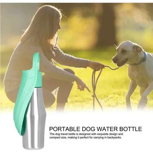 Vandflaske - Hund - 750ML - Rustfrit Stål - Lysegrøn - Bærbar