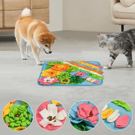 Hundesnusemåtte, 50 x 50 cm Langsom Fodring Snusemåtte, Maskinvaskbar Sammenfoldelig Kæledyrstræningssnusemåtte til Kaniner, Katte og Hunde (Blå)