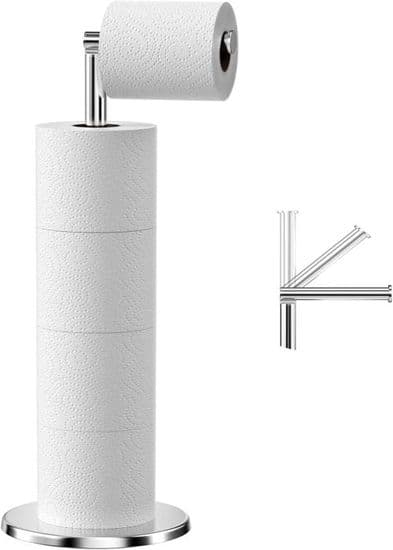 Fritstående toiletpapirholder, papirdispenser i rustfrit stål, toiletpapirholderstativ (sølv)
