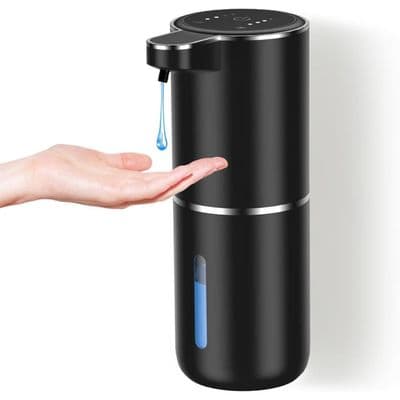 Sæbedispenser, USB C Genopladelig Vægmonteret Sæbedispenser 380ml, 4 Justerbare Niveauer, Sort Flydende Sæbedispenser