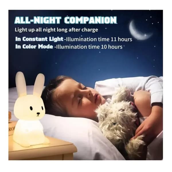 Babykanin Natlampe med 7 Lysskift, Trykstyring, USB Genopladelig, Timerfunktion, Sengelampe til Børneværelset
