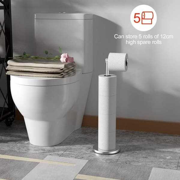 Fritstående toiletpapirholder, papirdispenser i rustfrit stål, toiletpapirholderstativ (sølv)