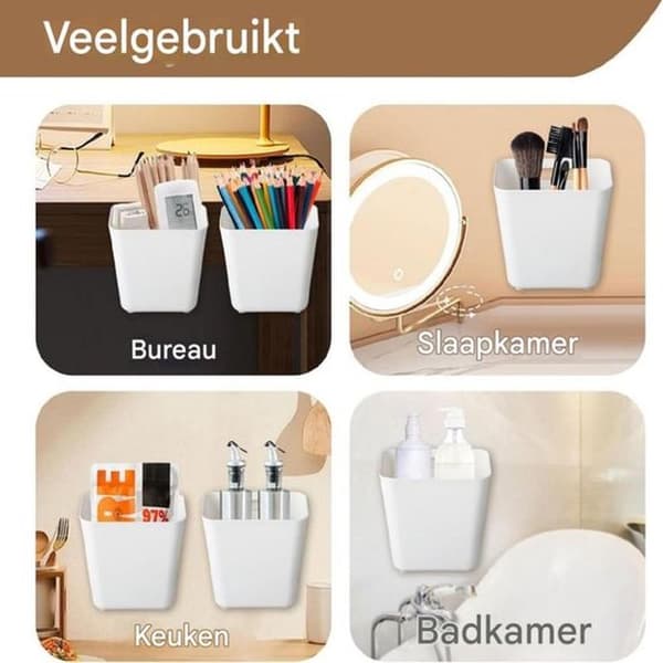 4-pak selvklæbende vægmonterede opbevaringsbokse til småting til køkkenet, 14x9x15cm