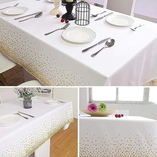 Plastduk - Vanntett - Rektangulær - Duker - Hvit og Gull - Utendørsarrangementer - Bursdagsfester - Bryllup - Thanksgiving