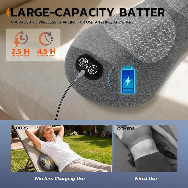 3-in-1 Electric Back Massage Cushion - Rechargeable - Lumbar Support - With Heated Vibration - Back Massager - Light Grey
