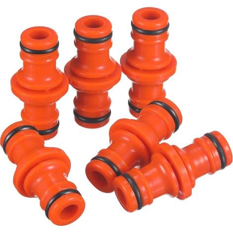 6 stk. dobbelt han-slangekoblinger til samling af haveslanger (orange)