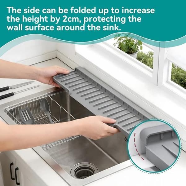 Sink Mat Splash Guard - Faucet Mat Drying Rack - Countertop Protector - Foldable Silicone Design - 45 x 15 cm - Grey