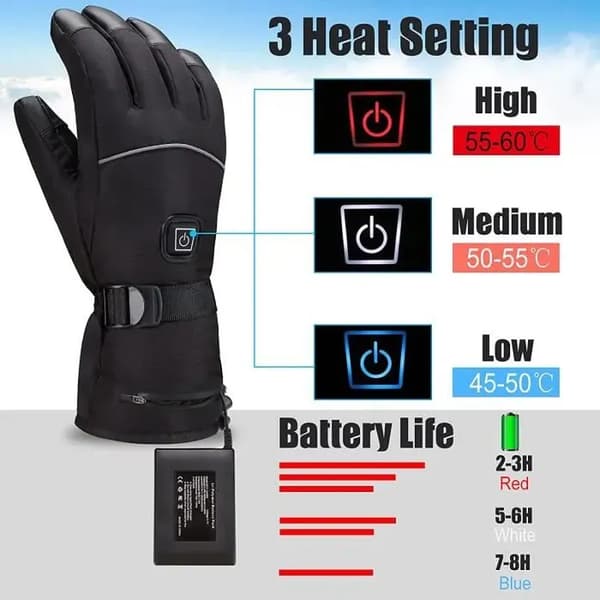 Opvarmede handsker - Genopladeligt batteri - Ski/Motorcykel - Sort