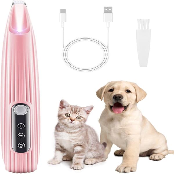 Suitable for Dogs and Cats - Wireless USB Type-C Charging - Quiet (35 dB) - LED Lighting - Includes 2 Attachments - Pink - Pet Trimmer | Electric