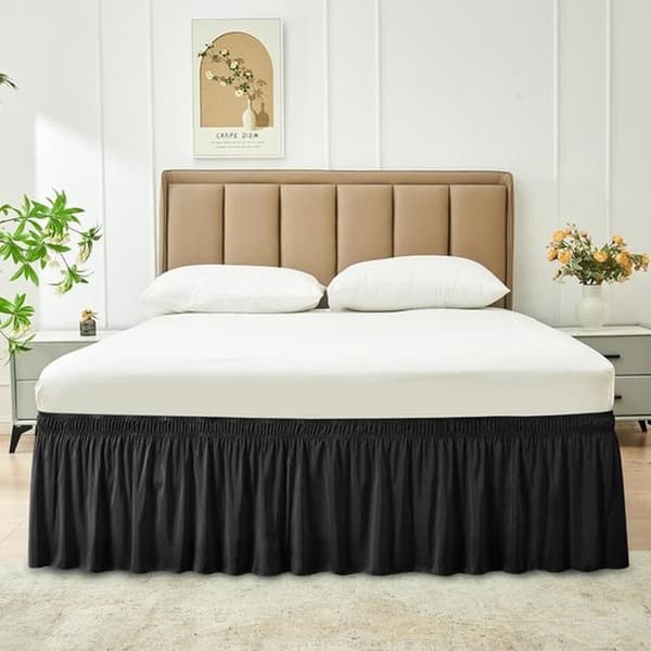 Black 150 x 200 cm Elastic Bed Skirt with 45 cm Drop