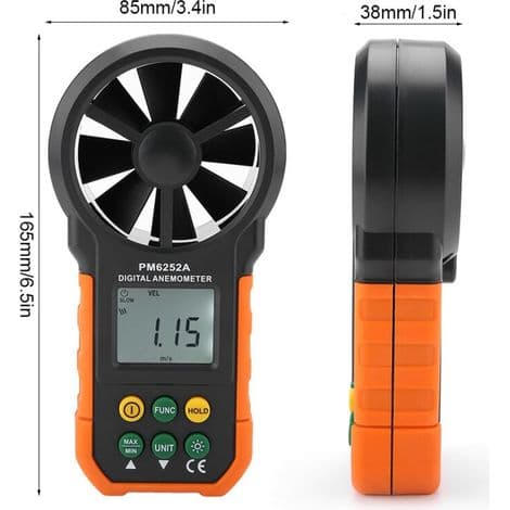 PM6252A Bærbart Digitalt Anemometer – Måler Luftstrøm og Vindhastighed – Baggrundsbelyst LCD-display – 9V Strømforsyning