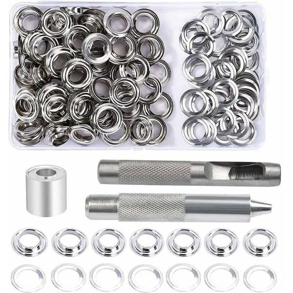 100-delars öljettsats - 10 mm - Verktyg ingår - Silver