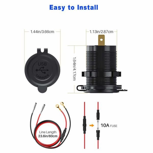 Quick Charge 3.0 USB Billader Hurtiglader Pluggadapter med Bryter 12V/24V 36W Dobbel QC (Rød)
