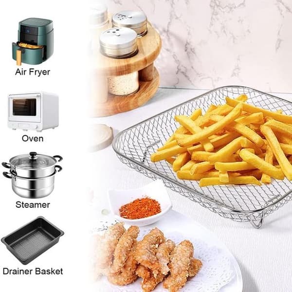 304 Stainless Steel Air Fryer Rack, 8-inch Stackable Square Shelf