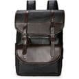 Rygsæk i læder til mænd, stor laptoptaske, patchwork, sort